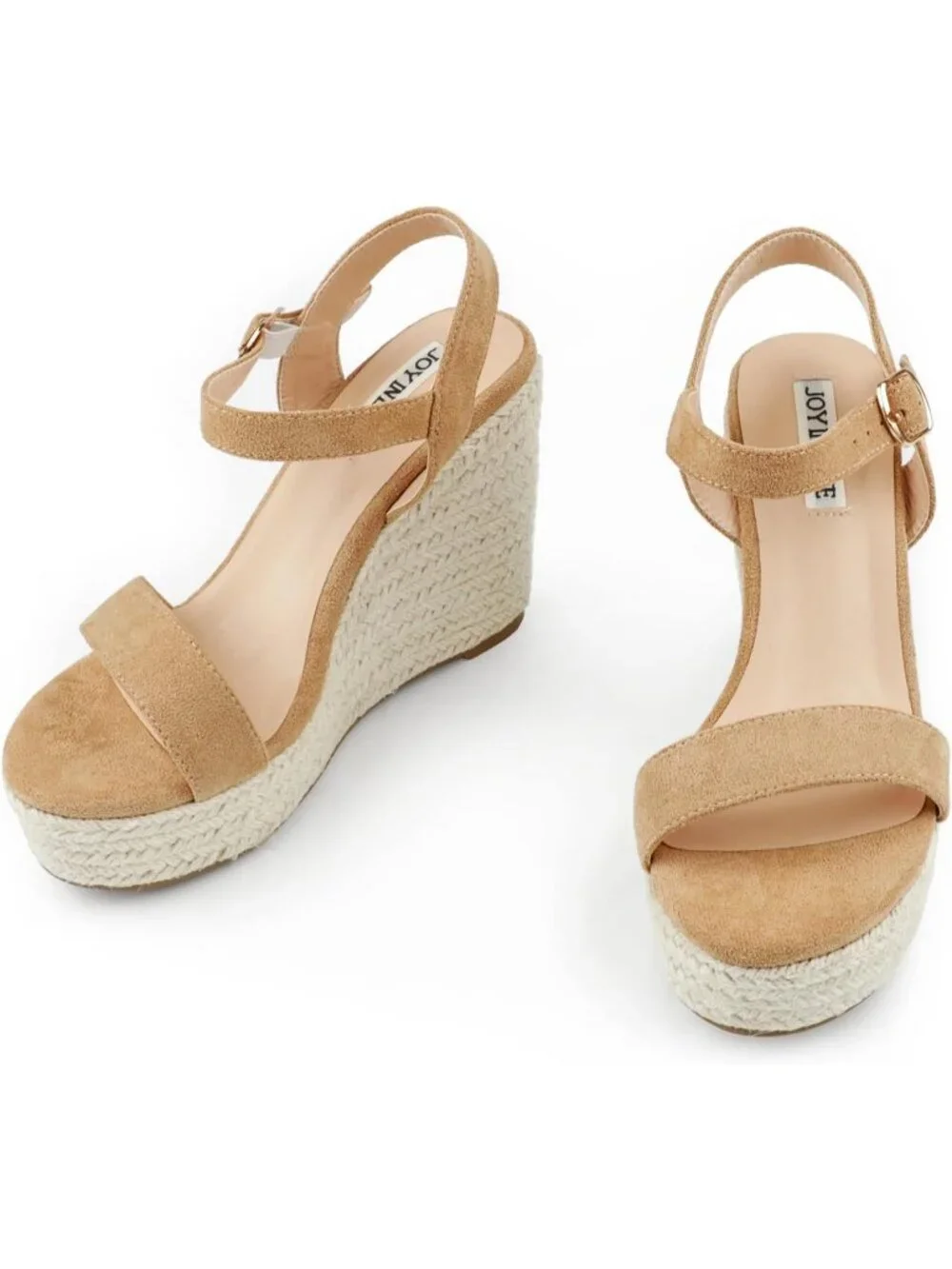Women's Apricot Espadrille Wedge Sandals Platform Ankle Strap Open Toe Heels